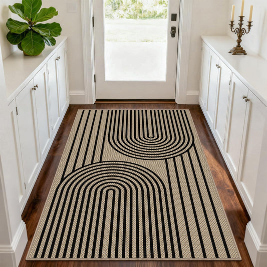 VSIWB Easy Jute Rugs for Entryway, 3' x 5' Indoor Outdoor Rug, Black Farmhouse Washable Ultra-Thin Non-Slip Area Rug for Foyer, Backdoor, Living Room, Kitchen, Bedroom, Balcony