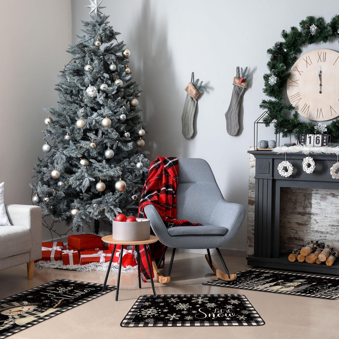 Drydiet 3 Pcs Winter Kitchen Rugs Non Slip Winter Floor Mat Snowman Kitchen Floor Hallway Laundry Sink and Bathroom, 20"x32" 20"x47", 20"x59"