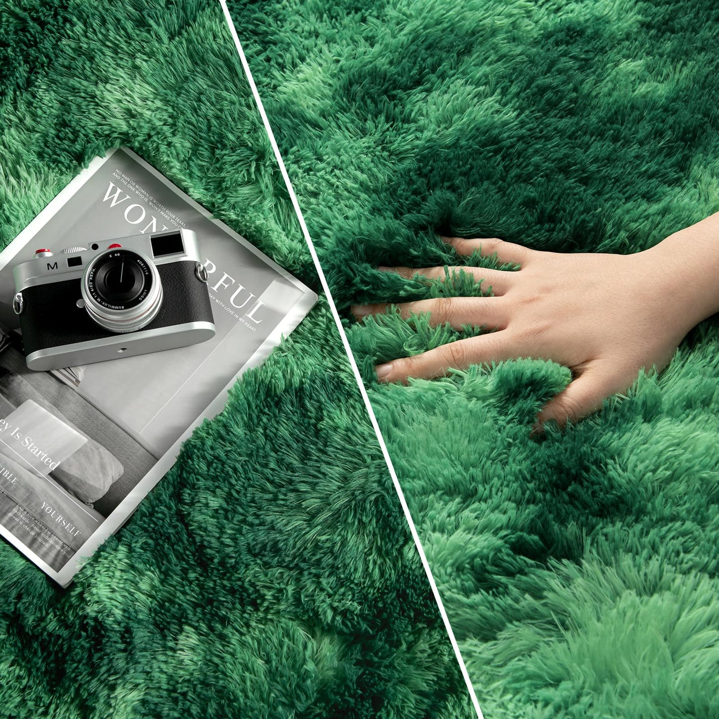 Deerhoo Large Shag Area Rugs 5 x 8, Plush Fuzzy Rugs for Living Room, Ultra Soft Fluffy Furry Rug for Bedroom, Indoor Carpet Nursery Rugs for Kids Room Home Decor, Tie-Dyed Emerald Green