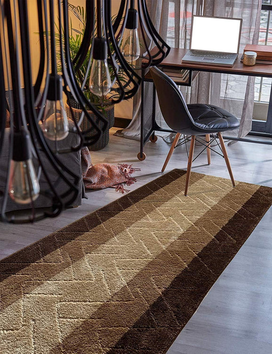 BestHomeCustom Hallway Runner Rug Brown-Beige Color 31 Inch Wide Custom Size Non-Slip Rubber Backing 7 Feet x 31 Inch