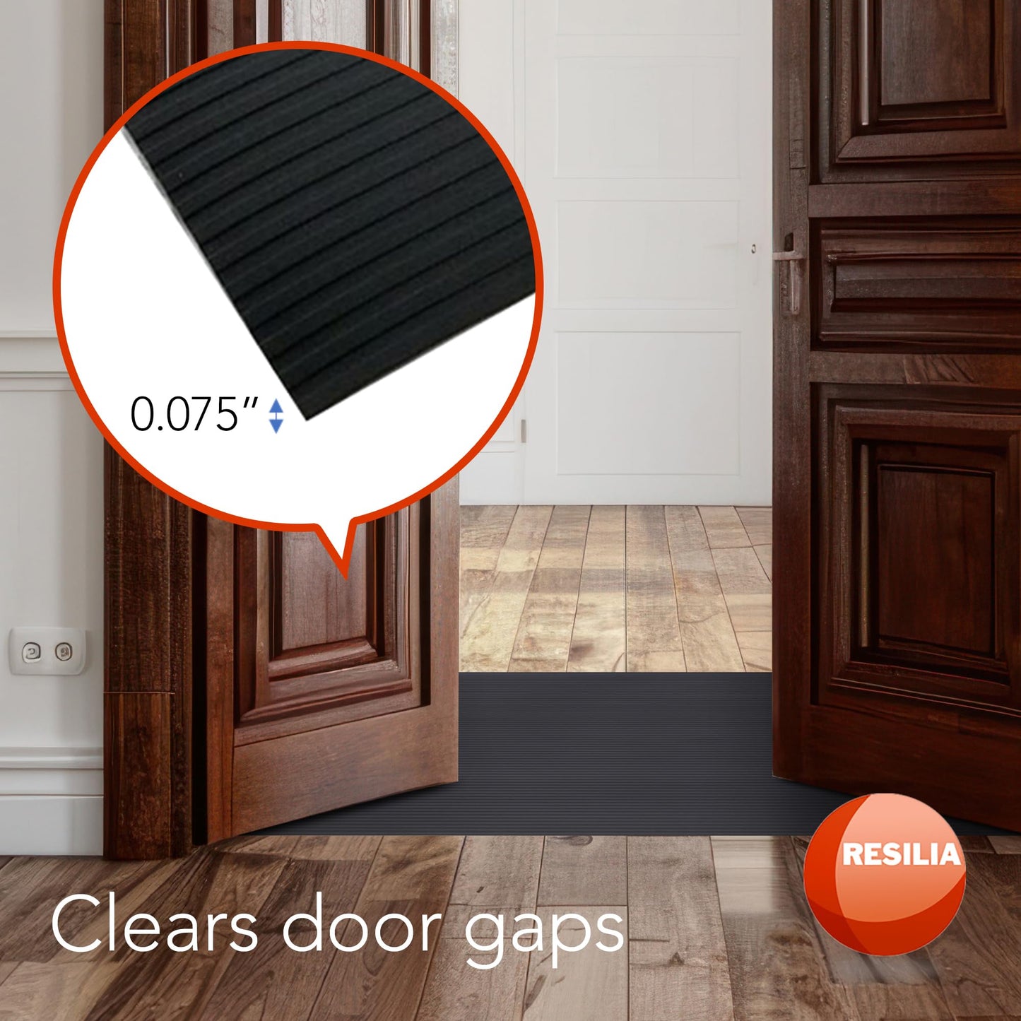RESILIA Black Plastic Floor Runner - Embossed Wide Rib Waterproof Vinyl, Heavy Duty Protector Mat for Indoor Hardwood, Hard Floors, Garage, Entryway, Kitchen, & Outdoor Use, 27” x 6’, Made in the USA