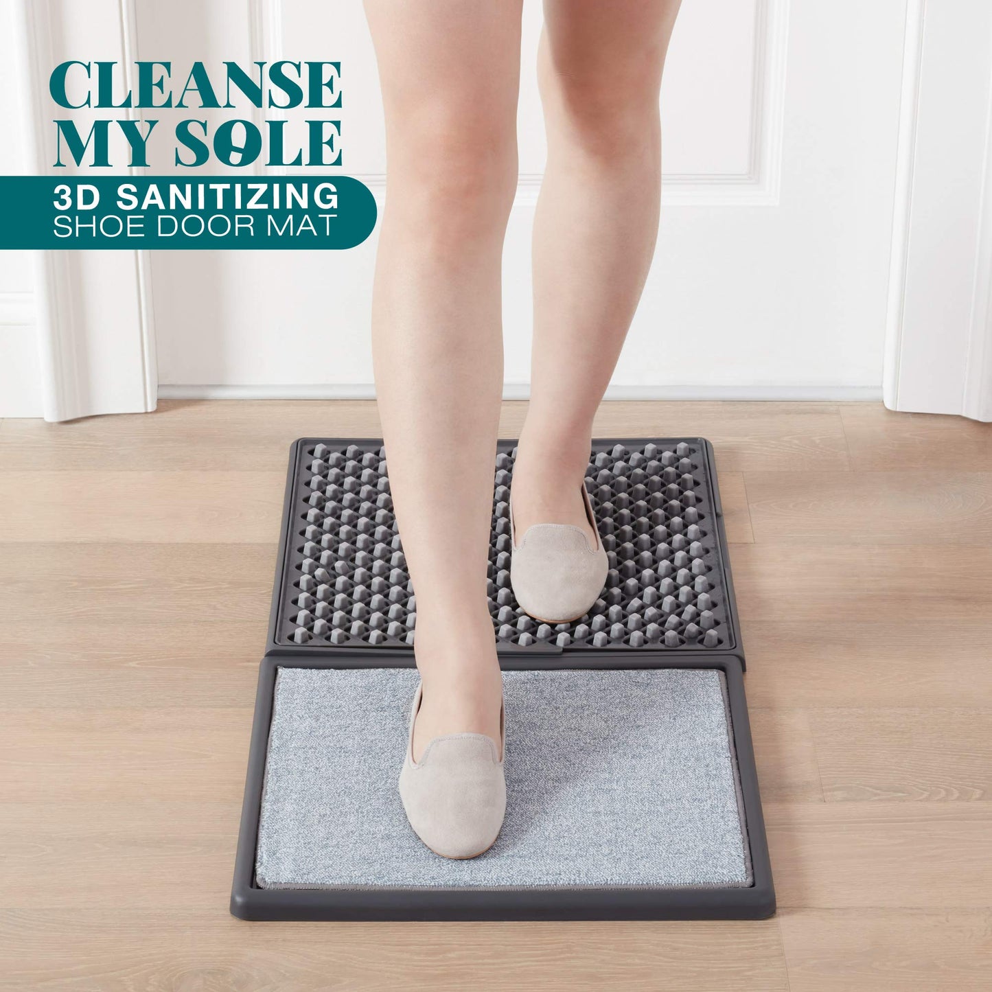 Cleanse My Sole Sanitizing Shoe Door Mat - Disinfecting - Quick 2 Step Cleaning - Durable - Ultra Absorbent - Anti Slip Bottom - Automatic Shoe Sole Cleaner - 17” x 13”