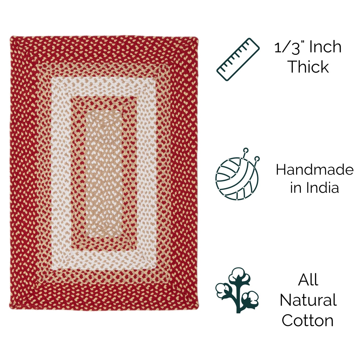 Super Area Rugs 2X3ft Farmhouse Braided Rug - Natural Soft Cotton Carpet for Bathroom, Kitchen, Doorway - Primitive Country Woven Rug - Red/Cream/Ivory