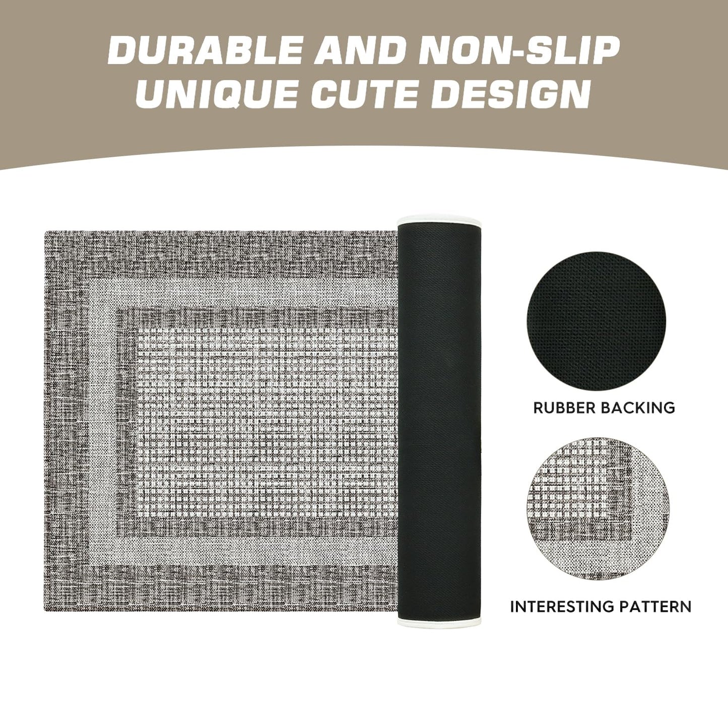 Artoid Mode Grey Rectangle Plaid Washable Doormat, Seasonal Decor Non Slip Low-Profile Absorbent Natural Rubber Back Door Mat 17x29 Inch