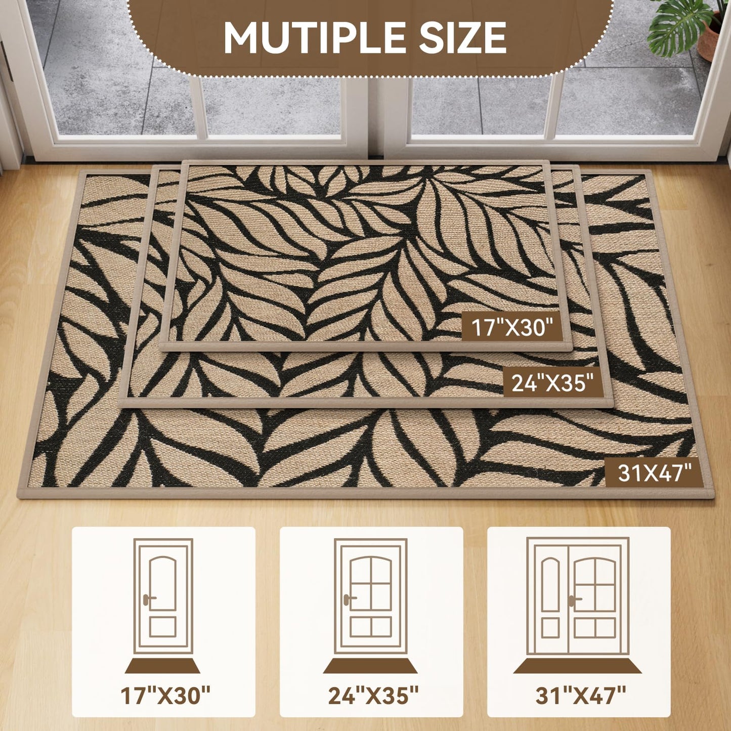 QiCaiJia Door Mat Indoor Outside Entrance 24"x35", Low-Profile Non Slip Outdoor Inside Front Doormat Entryway Mat, Dirt Resistant Absorbent Porch Welcome Entry Mats, Washable Easy Clean, Brown
