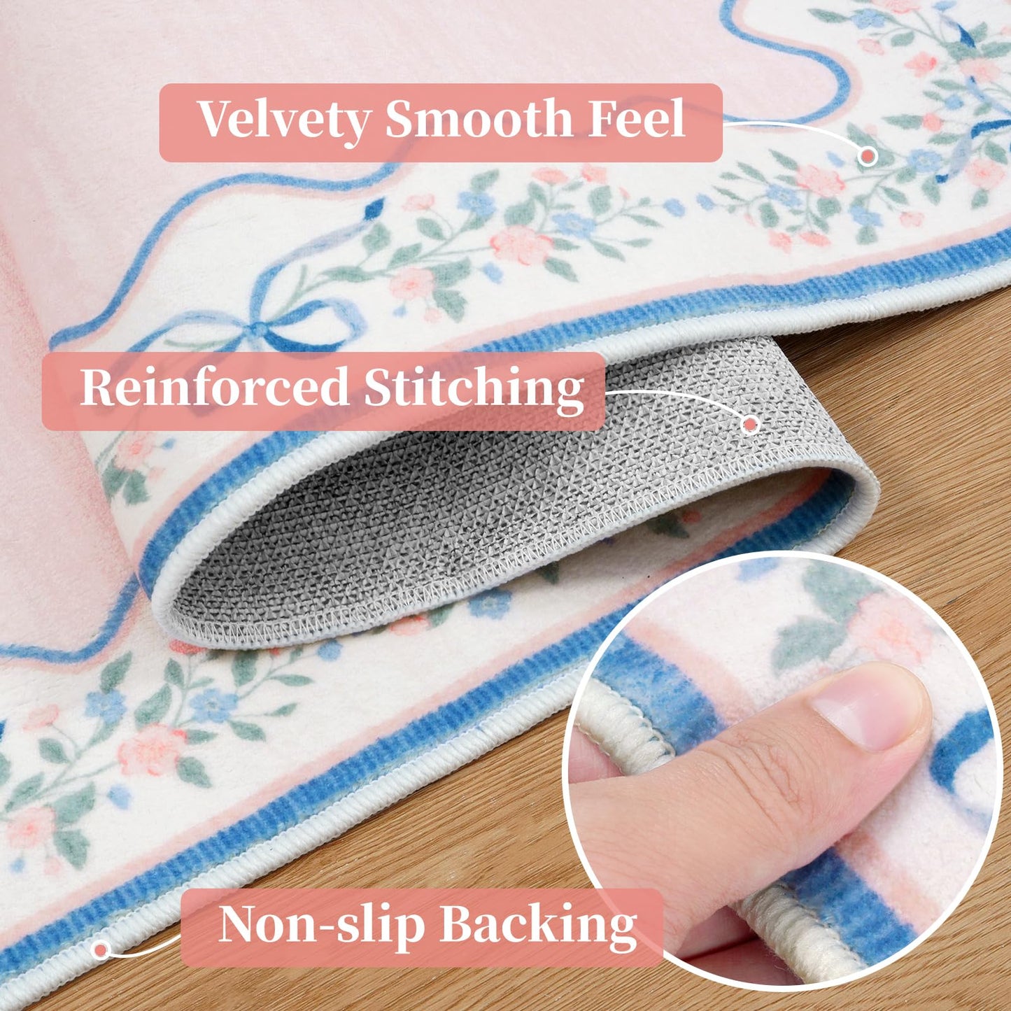 Seavish Pink Floral Rugs for Bedroom Girls, 5x7 Area Rugs for Living Room, Soft Washable Scalloped Nursery Rug, Boho Farmhouse Non-Slip Low Pile Carpet Rug for Kids Playroom Dining Room Office
