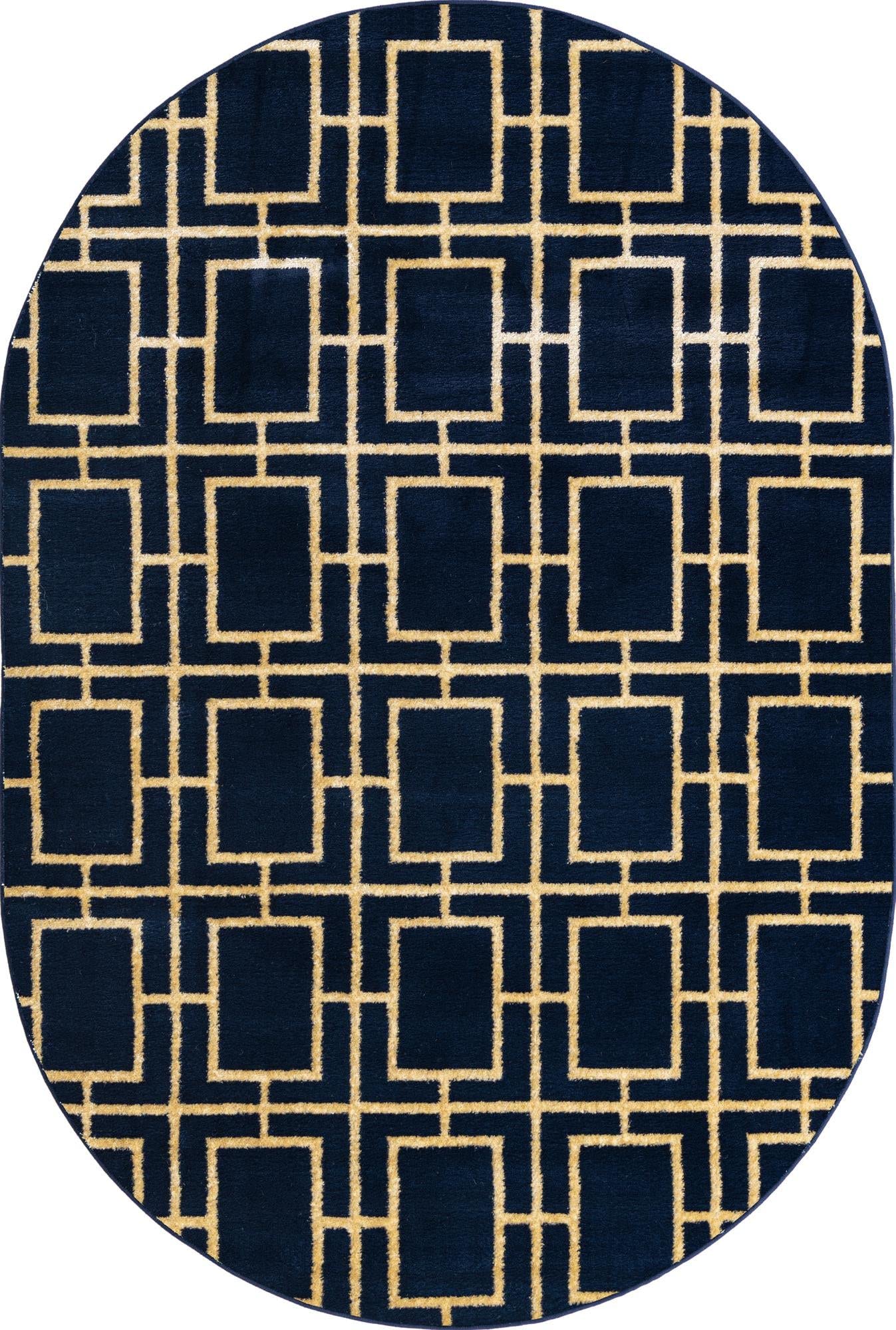 Unique Loom Glam Collection Area Rug - Deco (4' 1' x 6' 1' Oval, Navy Blue Gold/ Gold)