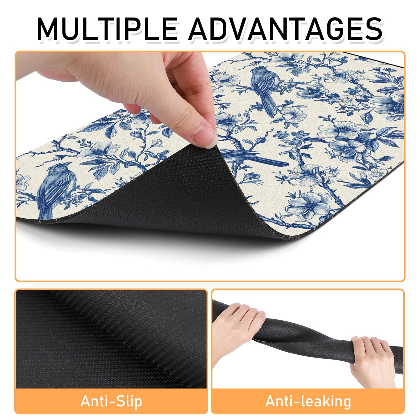 Hamdwerk Dog Cat Food Mat - Absorbent Quick Dry Dog Bowl Mats for Food and Water, Anti Slip Cat Feeding Placemat for Floors, Diatomite Pet Dish Matts Accessories Supplies, Floral Bird Style, 12*20in