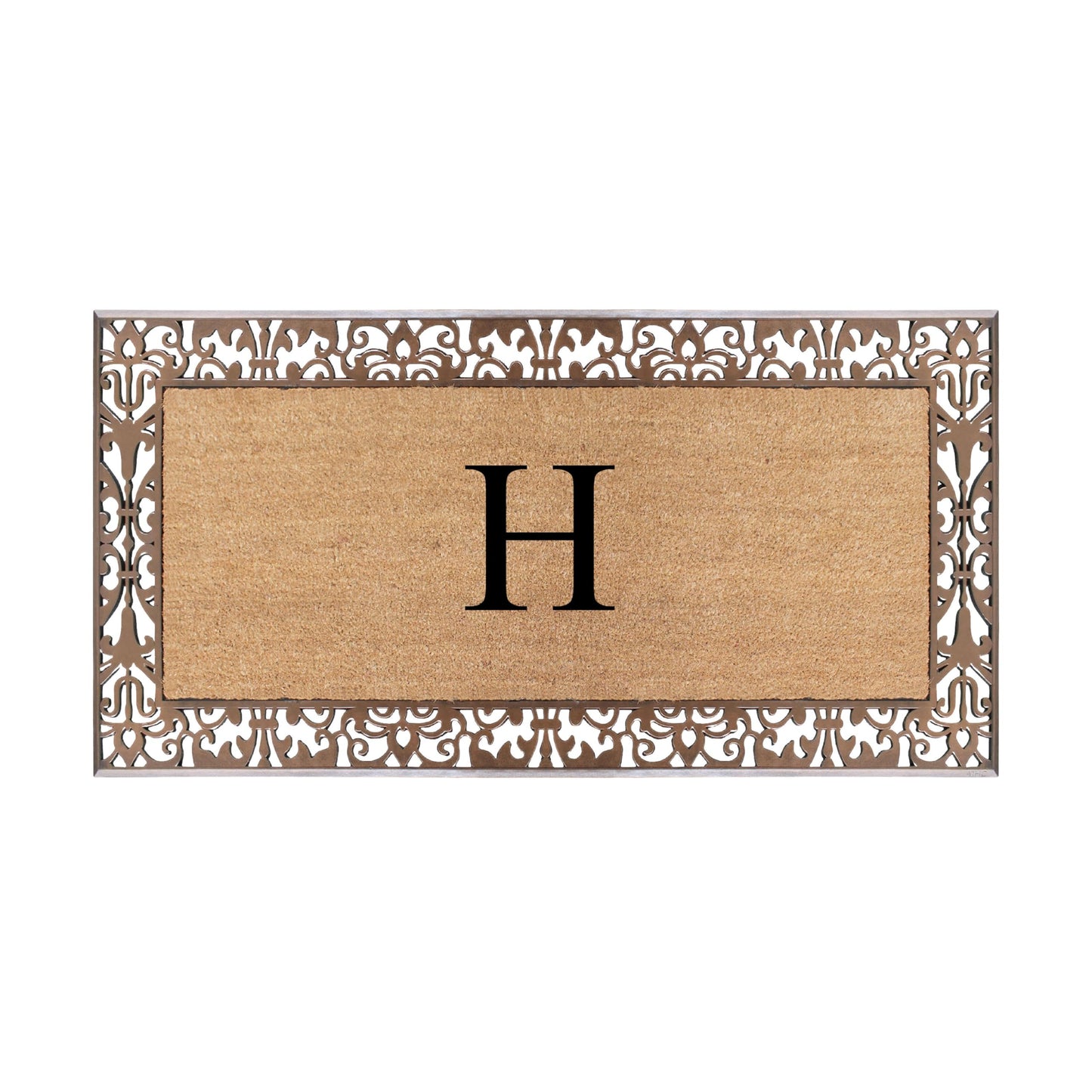 A1HC Natural Coir Doormat for Outside Entrance, Anti-Shed Treated Front Door Mat 30" x 60", Long Lasting Front Porch Entry Matt Monogrammed - H (Plain Bronze)