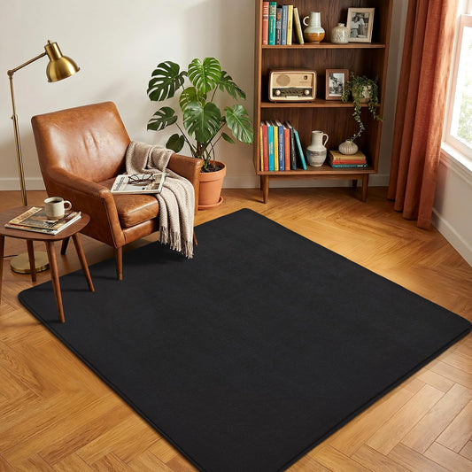 Amearea 4x4 Square Area Rugs for Bedroom Living Room, Modern Black Thickened Memory Foam Rug, Fluffy Indoor Washable Rug Non Slip Minimalist Carpet for Entryway Kids Boys Girls Dorm Nursery Room Decor