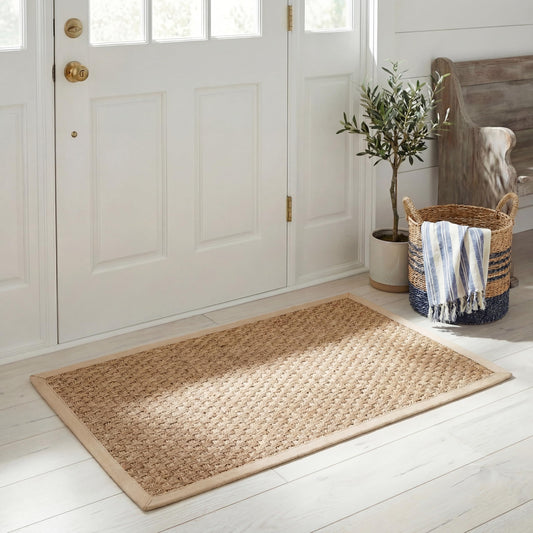 SAFAVIEH Area Rug 2x3 - Natural Fiber Collection - Natural & Beige, Seagrass, Basketweave Pattern with Border (NF114A)