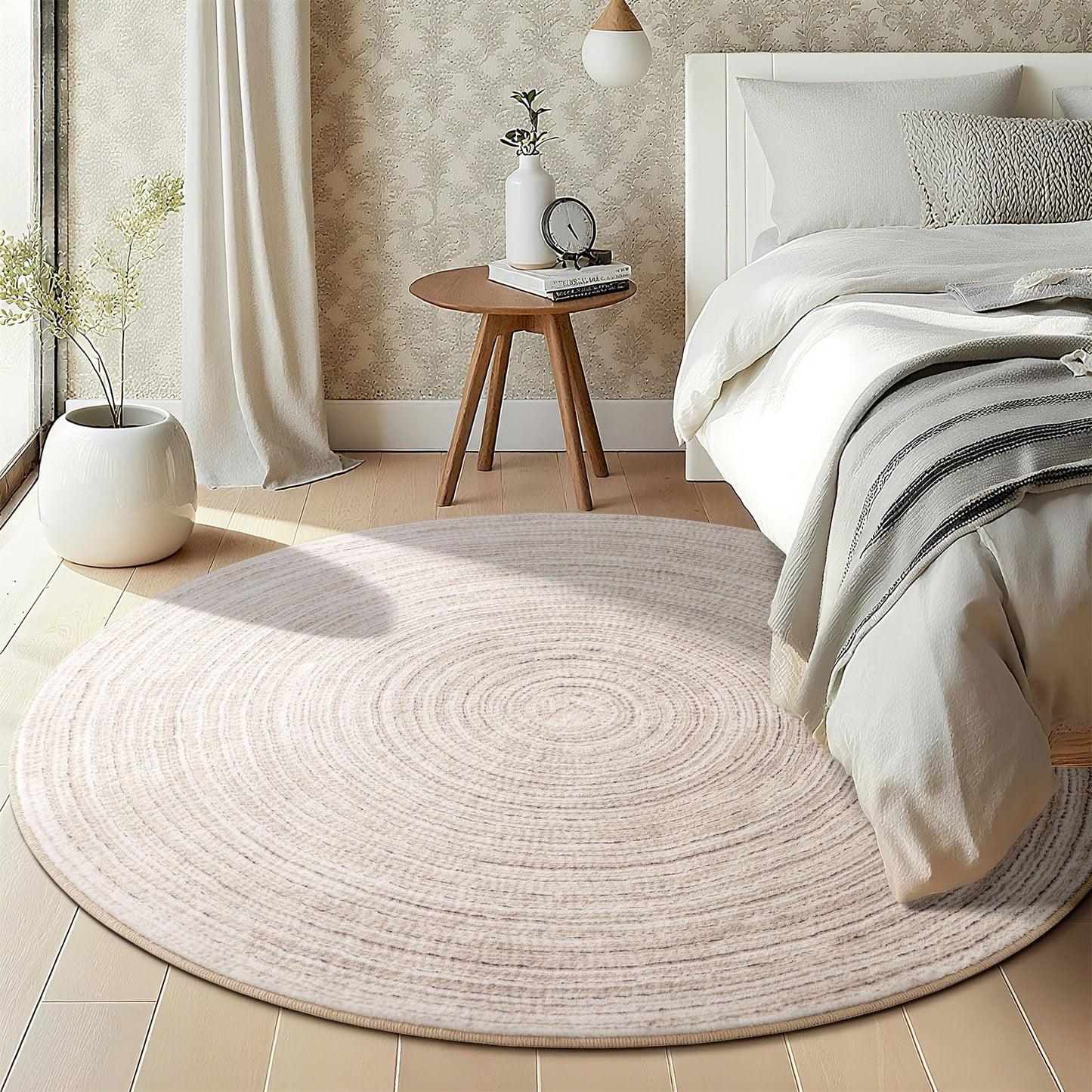 Asrug Imitation Jute Low Pile Round Rug Area Rug Washable Non-Slip Circle Rug Soft Plush Touch Circle Rugs Round for Kitchen Bathroom Living Bedroom Nursery, Carpet 4ft /48 inch/122 cm Khaki