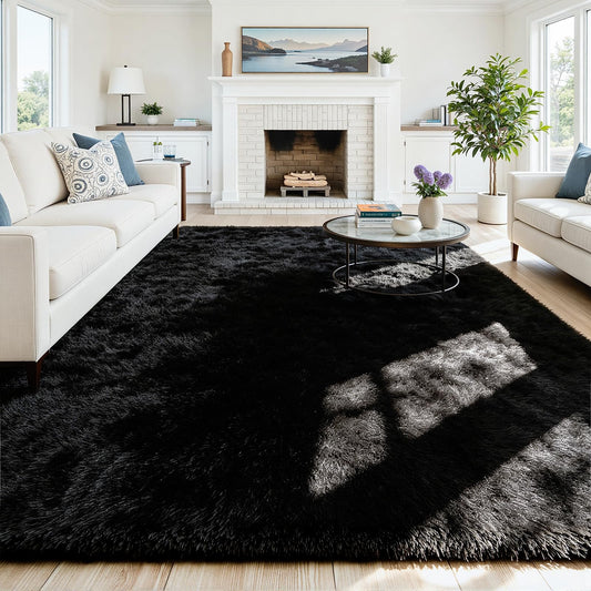8x10 Area Rug for Living Room, Ultra Soft Fluffy Black Rugs for Bedroom, Non Slip Large Shag Carpet, Fuzzy Plush Nursery Rug, Thick Washable Indoor Floor Carpets for Kids Office Dorm Home Decor