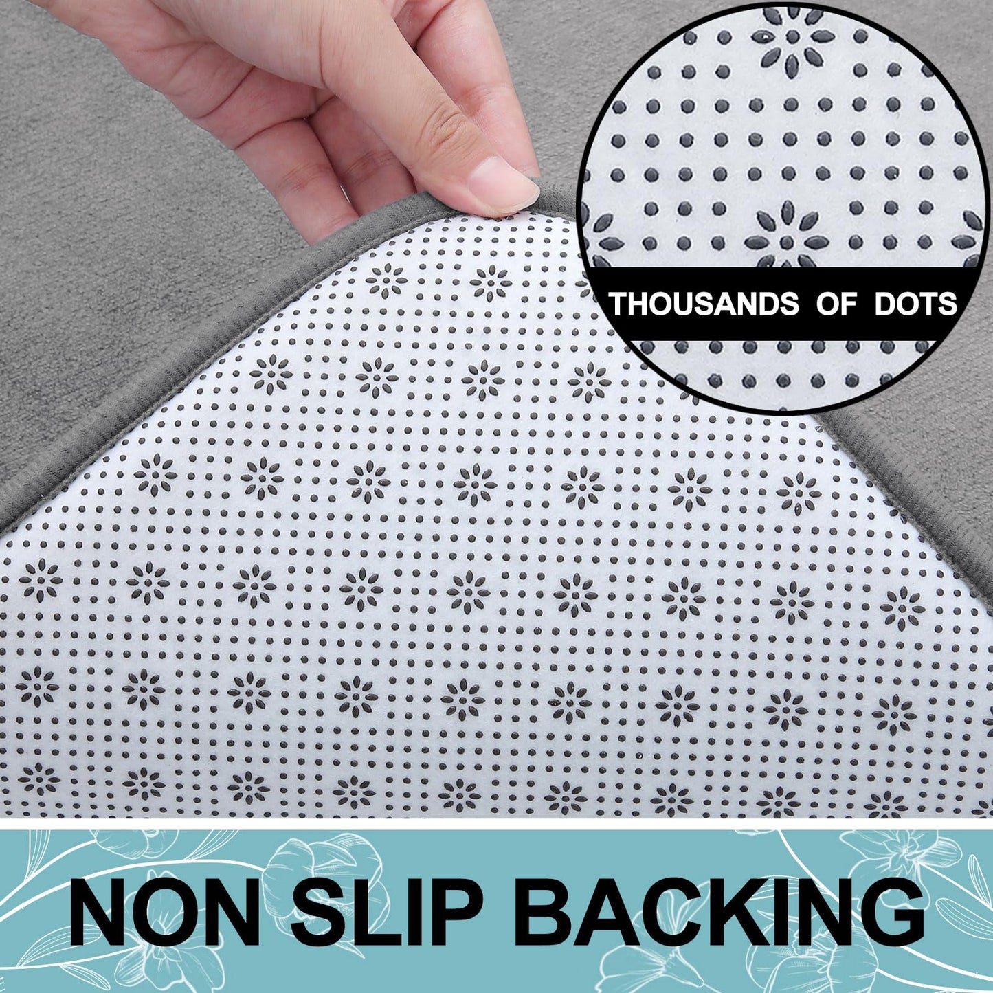 Smiry Memory Foam Bath Mat 24x16, Extra Soft and Absorbent Bathroom Mats, Non Slip Washable Carpet for Floor, Shower and Tub, Grey