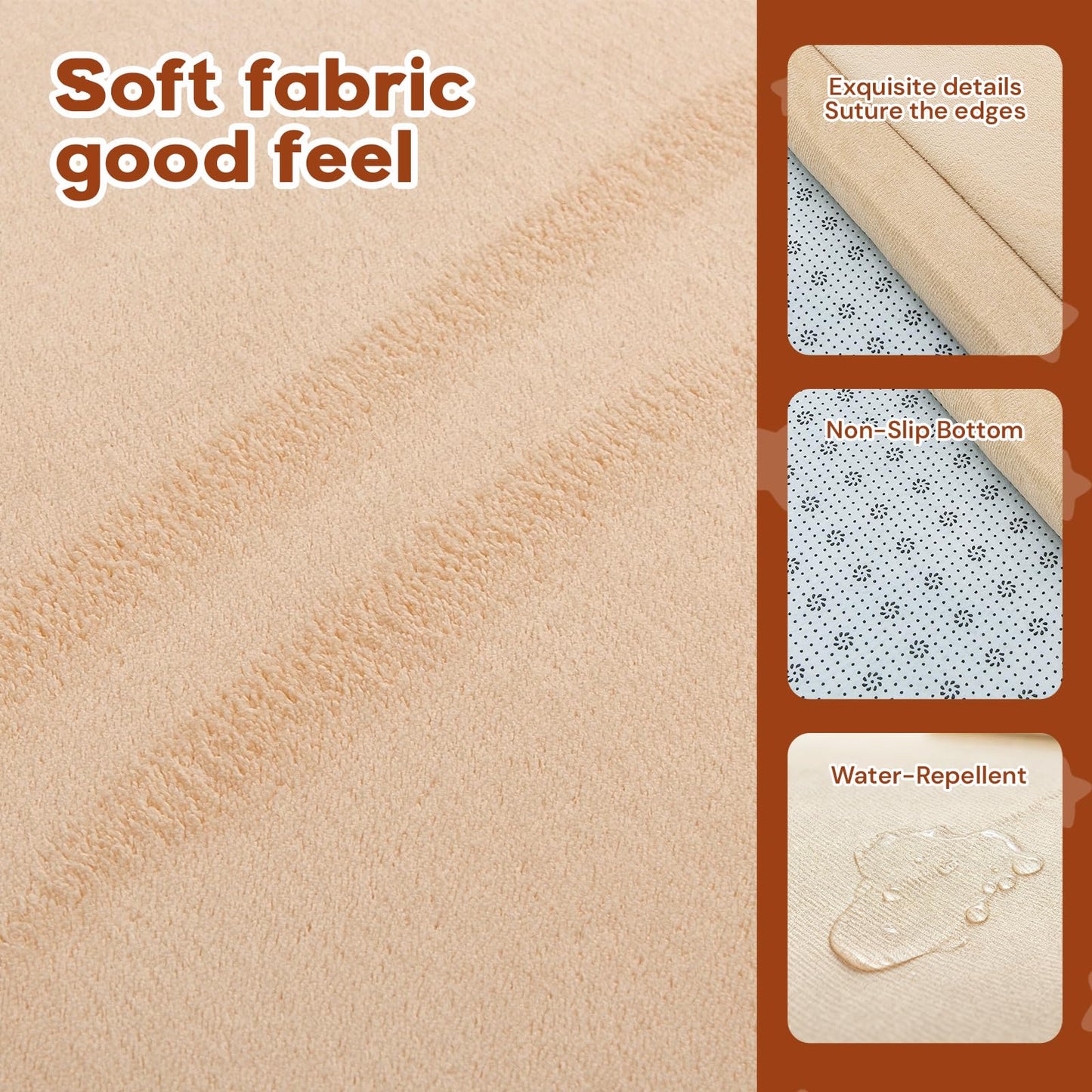 Baby Play Mat for Floor, 71'' x 59'' Thicken Foam Soft Padded Playmat for Tummy Time, Playpen Mat for Toddlers Infant Kids, Water-Repellent Coral Velvet, Non-Slip Bottom Safe for Crawling (Brown)