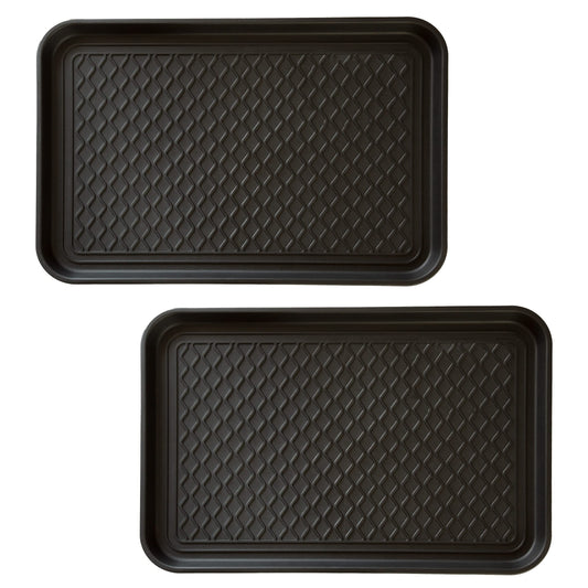 All-Weather Indoor/Outdoor Mat for Boots - Weather-Resistant Hard Plastic Shoe and Boot Tray with Raised Edge by Stalwart (Black, MEDIUM)