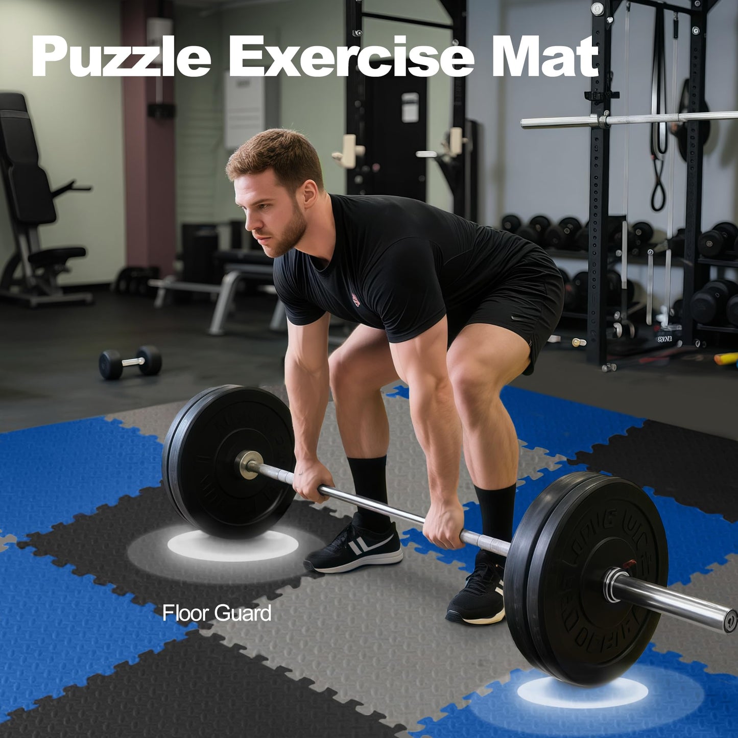 BalanceFrom Puzzle Exercise Gym Flooring Mat, 3/4" Thick EVA Interlocking Foam Tiles Workout Mat for Home Gym, 96 Square Feet, Graphite