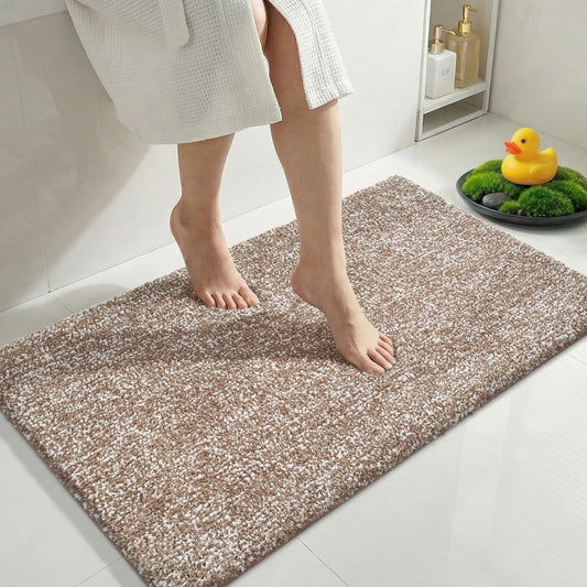 Yimobra Cushioned Anti-Fatigue Bathroom Rug, Bath Mat Non Slip Washable, Dense Soft Microfiber for Bathroom Sink, Shower, Tired Feet Comfort, Absorbent, 36" X 24", Brown and White