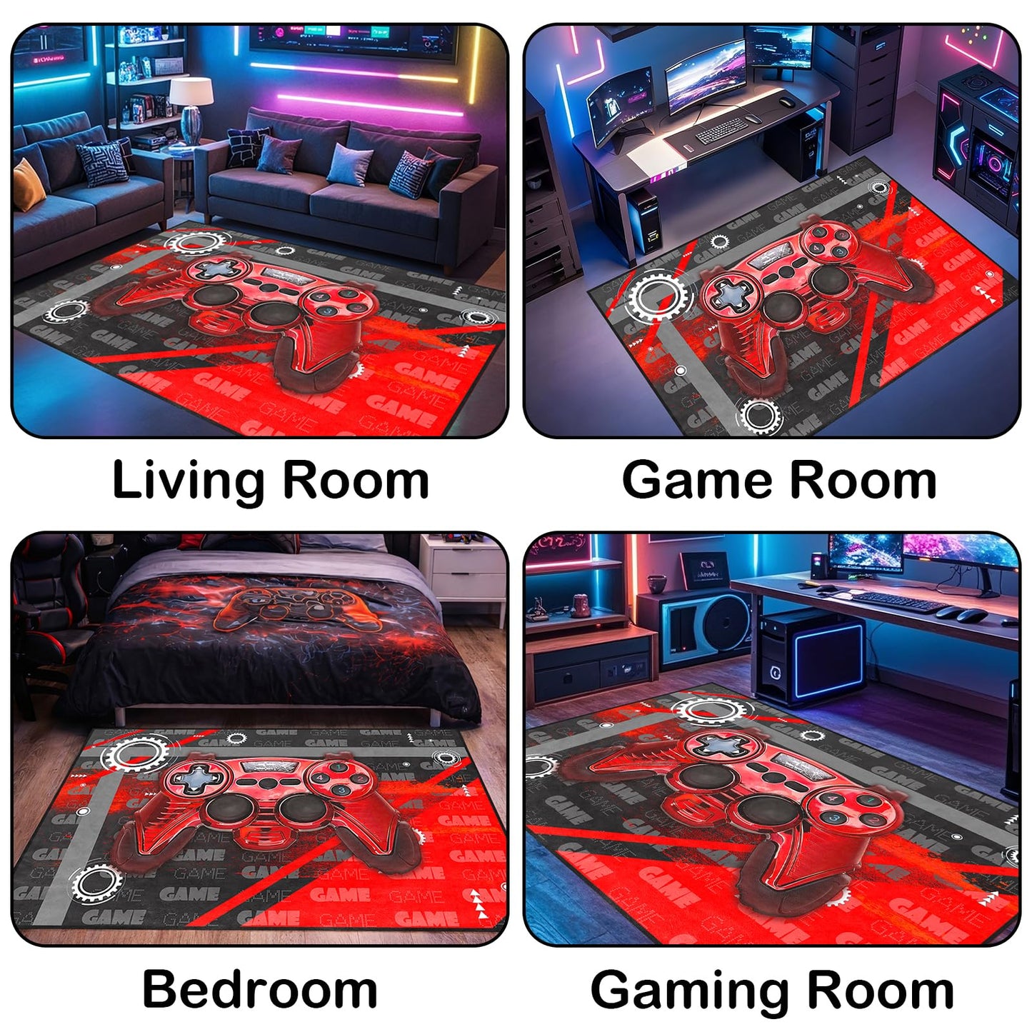 Gamer Teen Area Rug Floor Rugs for Boys 3D Gamepad Red Medium Carpet for Bedroom Floor Mat Doormats Kids Room Gaming Rug Player Black Living Room Mat Home Decor Sofa Carpet, 3'x5'