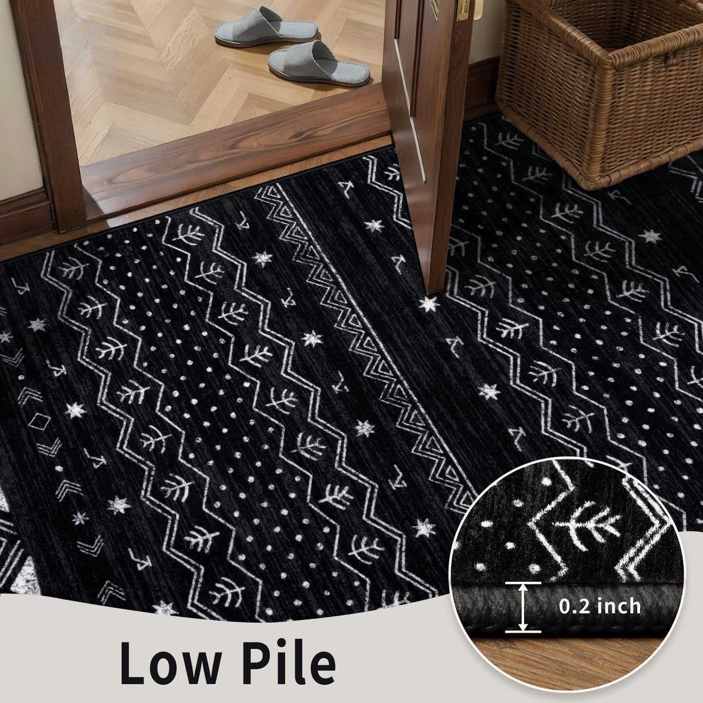 SERISSA 6x9 Area Rugs for Living Room, Washable Non-Slip Black and White Boho Rug, Soft Low-Pile Geometric Indoor Large Carpet for Dining Room Bedroom Home Office Playroom