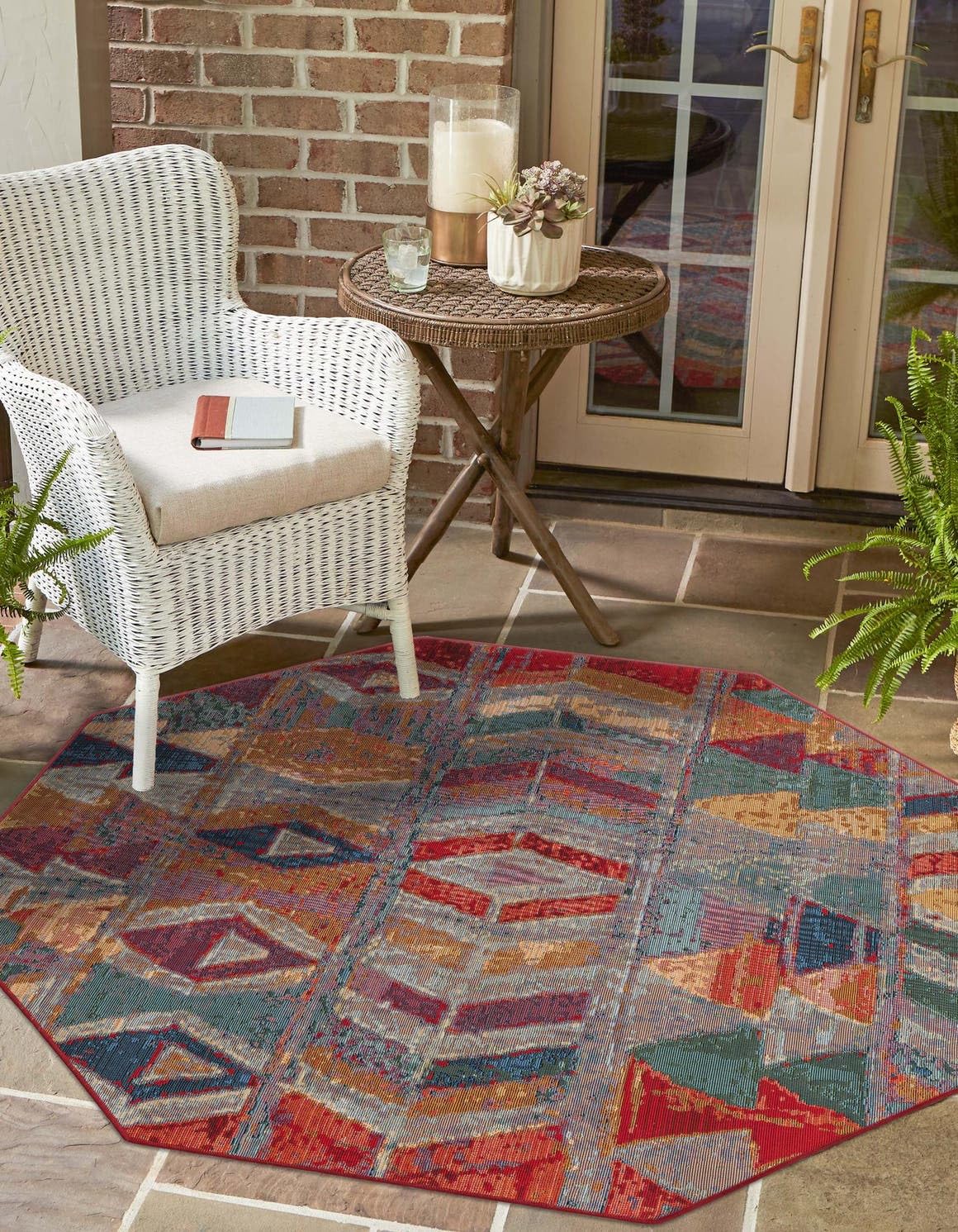 Unique Loom Outdoor Modern Collection Area Rug - Tamarindo (4' 1" Octagon Multi/Burgundy)