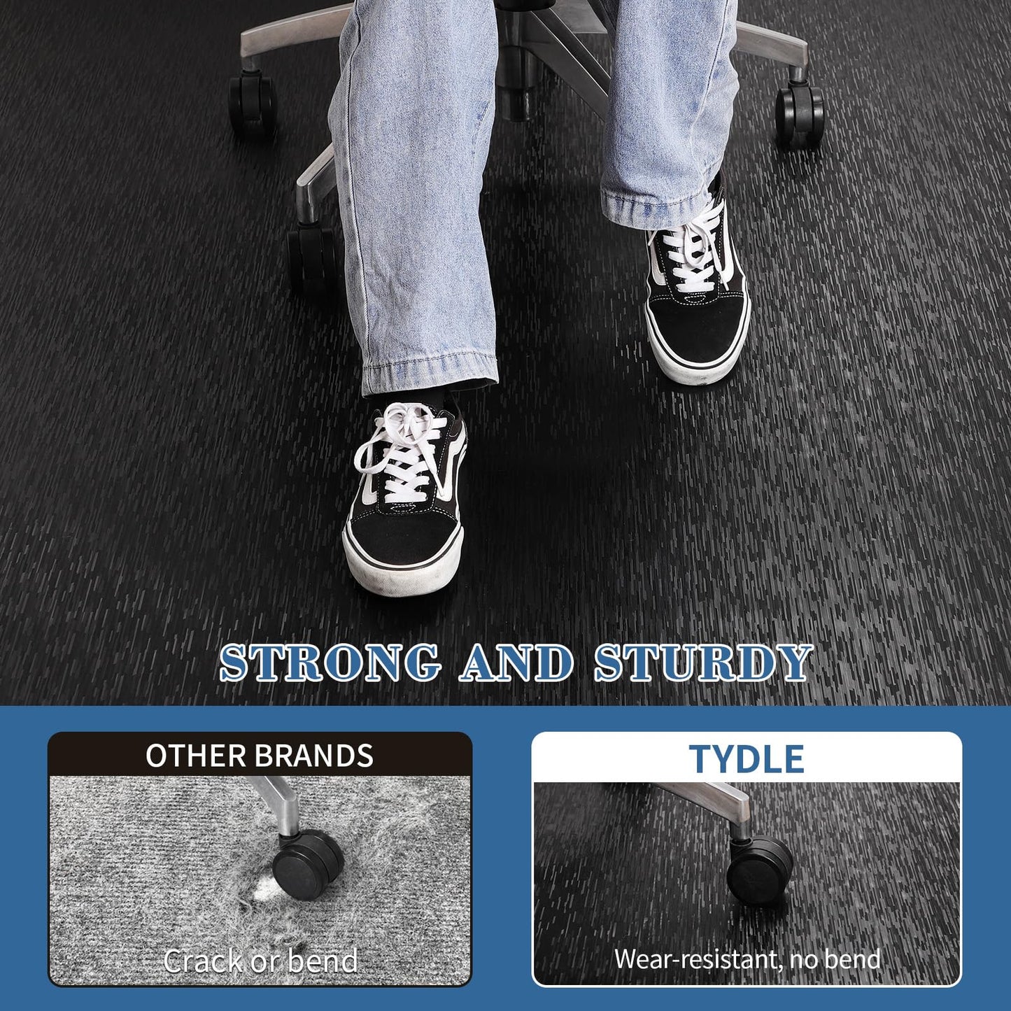 Office Chair Mat, TYDLE 50" x 65" Large Chair Mat for Hard Floor, Vinyl Floor Mat for Gaming Chairs, Slip Resistant Floor Protector Rolling Computer Desk Mat for Hardwood Floor, Black