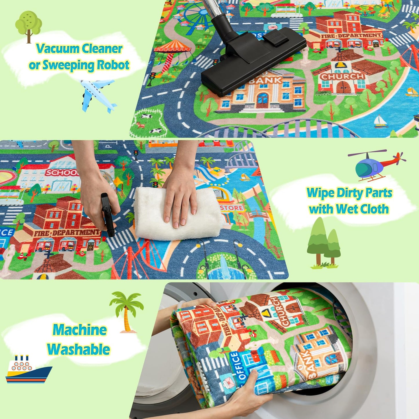 plumlik Car Rug Play Mat for Kids Toy Cars, Road Traffic Playmat for Kid Bedroom, Non-Slip Machine Washable Town City Race Track Carpet for Learn and Have Fun Classroom Rugs 4'x5'/ 48" x60