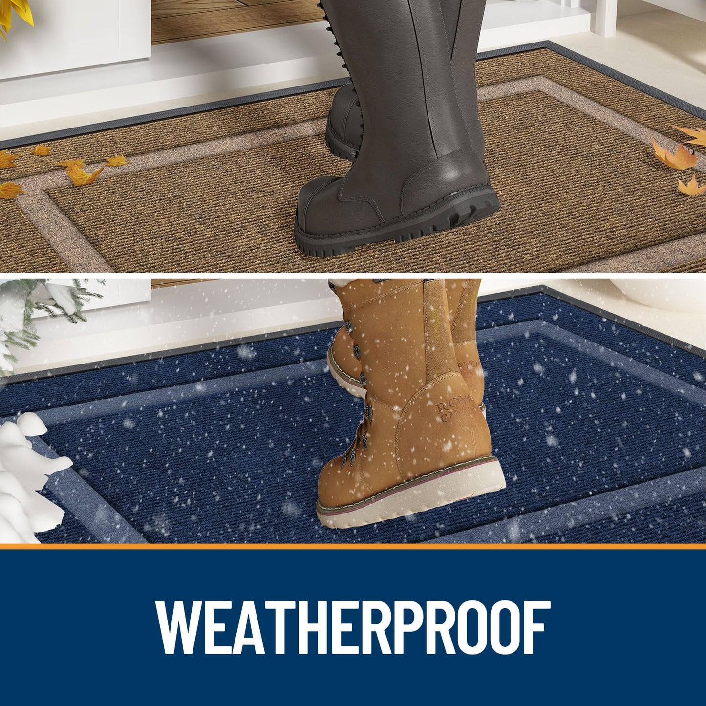 OLANLY Front Door Mat Indoor Outdoor Entrance, Waterproof All-Season, All-Weather Doormat, Sturdy Natural Rubber, Fade Resistant, Low Profile, Easy Clean Patio Porch Entryway Mat, 29.5x17, Blue