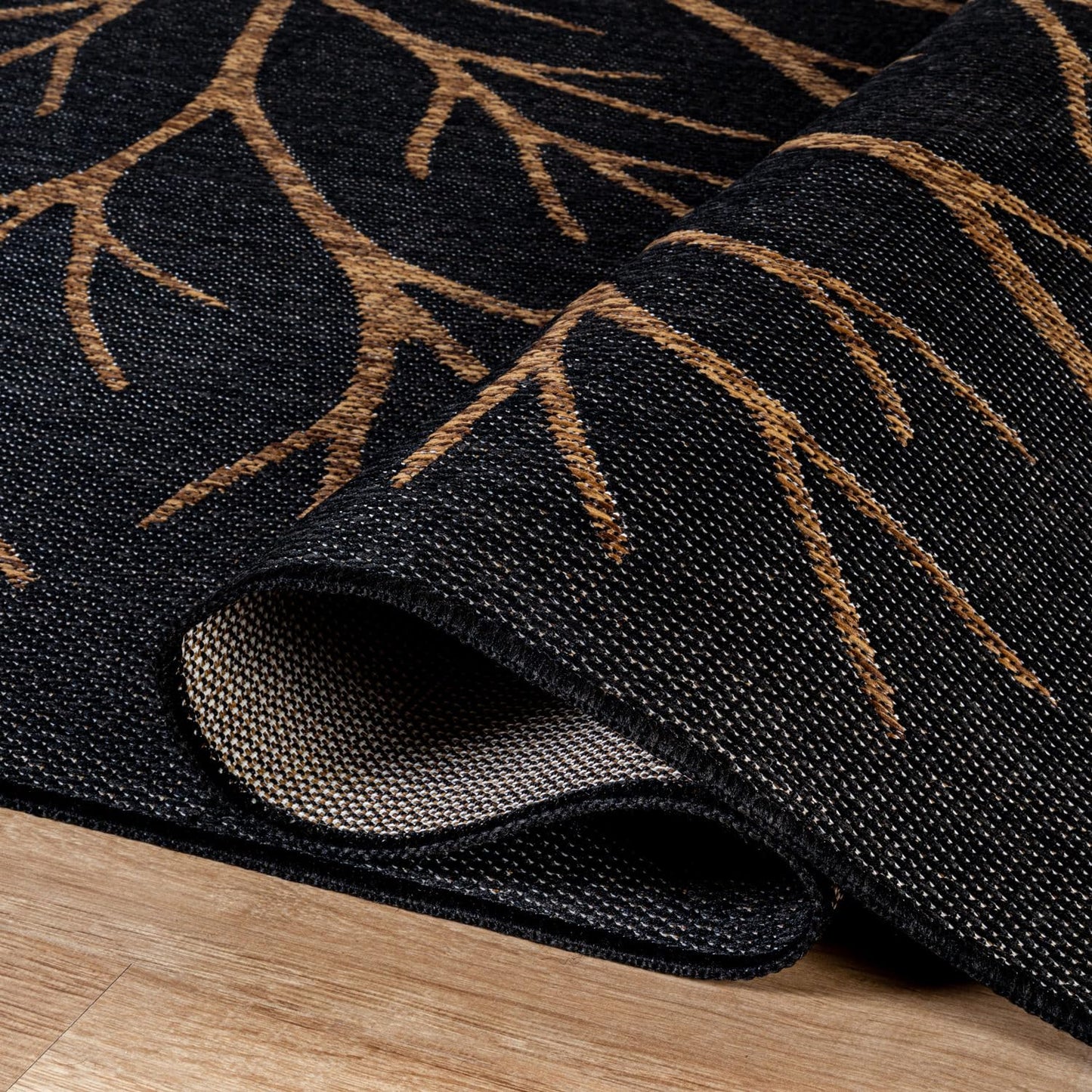 Washable Indoor Outdoor Rug 8x10 Modern Area Rugs Branch Pattern Non Shedding Waterproof Easy Clean Patio Deck Porch Living Room Bedroom Garden RV (8 X 10 Gold)