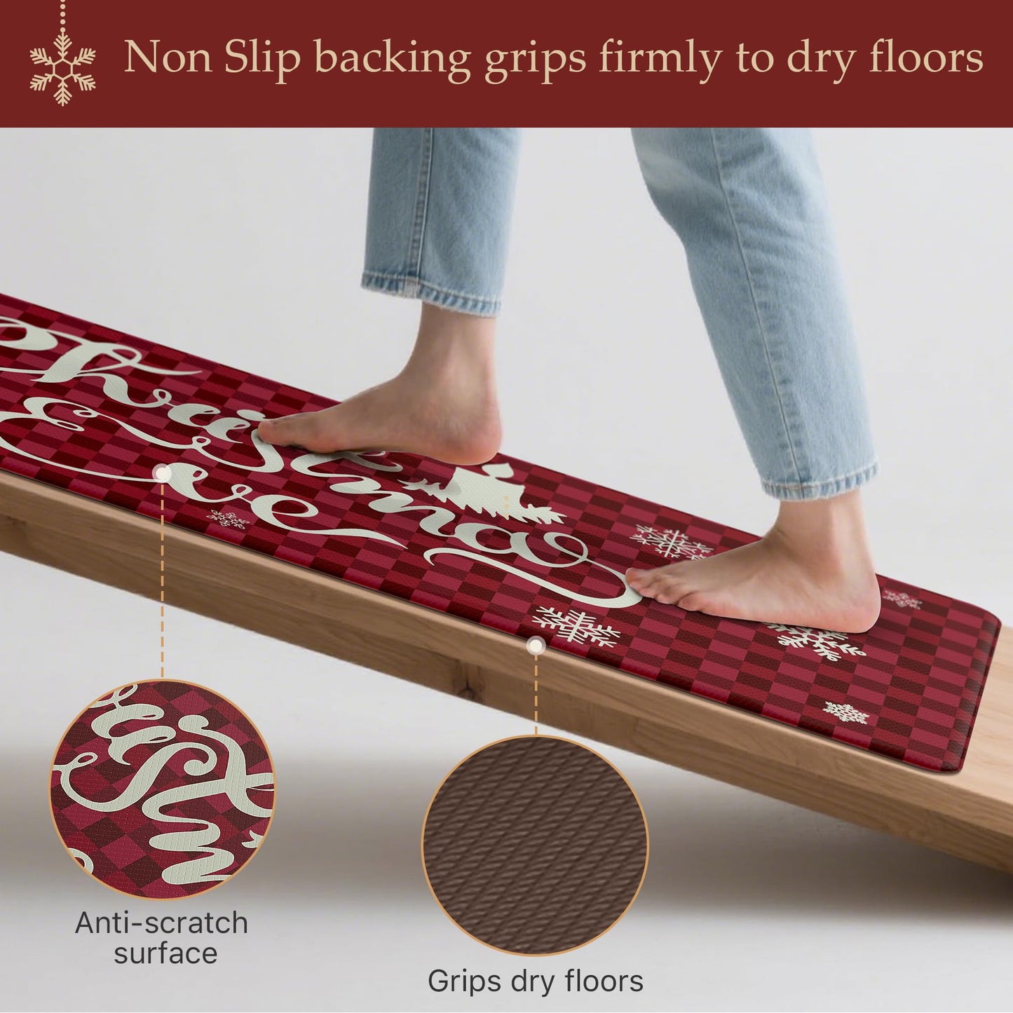 GENIMO Christmas Decorations - Kitchen Mats for Floor, 2PCS Christmas Kitchen Rugs, Cushioned Anti Fatigue Mat for Home Decor, Waterproof Non Slip Standing Mat for Laundry, 17.3"x47"+17.3"x30", Red