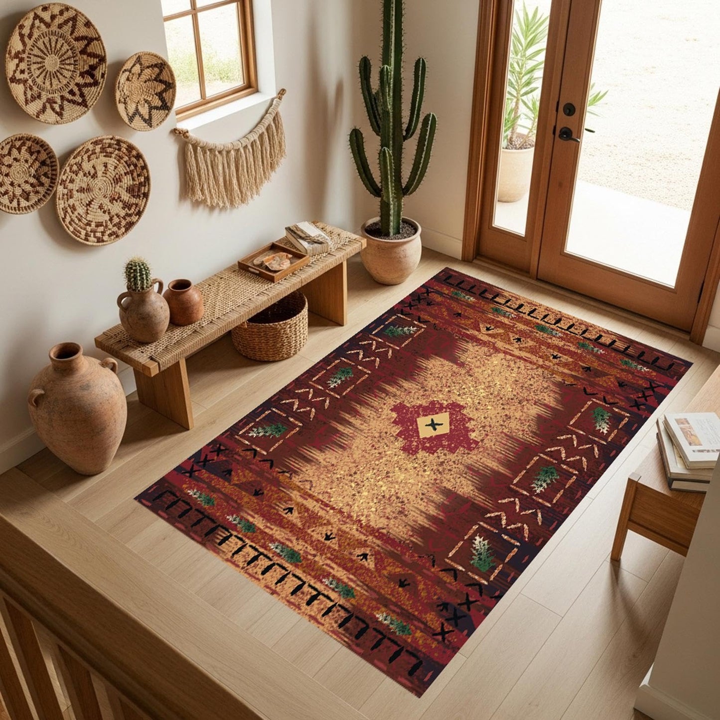 Southwestern Tribal Rug 3x5 – Rustic Western Aztec Area Carpet for Living Room, Bedroom or Cabin – Washable, Non-Slip, Fade-Resistant, Pet-Friendly, Earth Tone Floor Mat for Home Decor