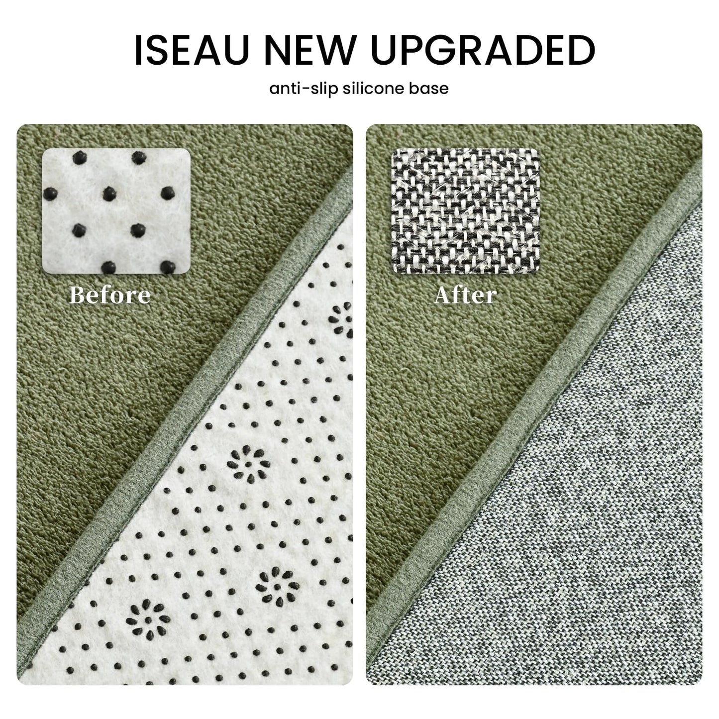 ISEAU 4x6 Rug for Bedroom, Soft Memory Foam Carpet with Upgraded Non-Slip Silicone-Grip Bottom, Fluffy Shaggy Machine Washable Rugs for Living Room Kids Boys Girls Dorm Nursery Office Playroom, Green