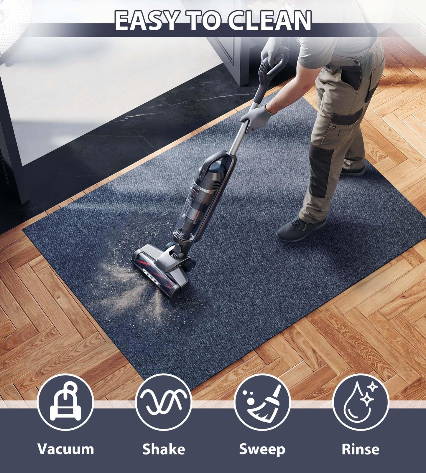 jxgzyy Runner Rugs for Hallway 2'11 x 9'10'', Non Slip Carpet Runner, Heavy Duty Outdoor Long Floor Mat for Entrance, Garage, Mudroom, Gray