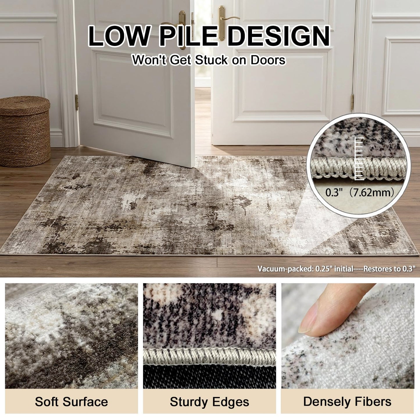 Cnythlis Washable Area Rug, Vacuum Friendly, Pet Friendly, Water & Stain Resistant, 0.3" Low Pile, Non-Slip Backing, for Hardwood Floors Living Room Bedroom Dining Room, 9'x12', Neutral Taupe