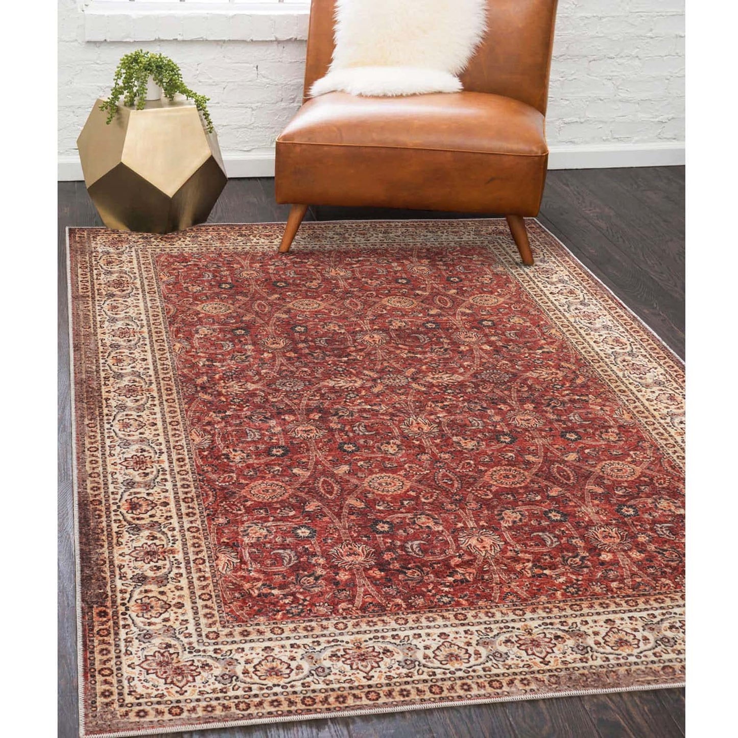 Superior Boho Floral Medallion Washable Rug, Non-Skid Backing, Pet & Kid Friendly, Easy Care, Non-Slip Rugs for Living Room, Kitchen, Bedroom, Low Pile Area Rug, Toucan Collection, 9' x 12', Beige