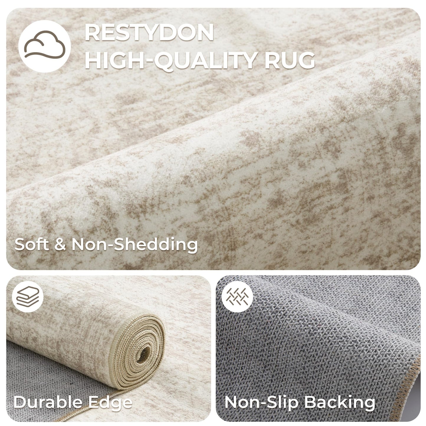 Restydon 4x12 Runner Rug for Hallway, Low-Pile Wide Runner for Entryway, Long Washable Non-Slip Kitchen Rug, Soft Modern Home Decor Mat for Living, Laundry Room(4'x12', Beige/Ivory)