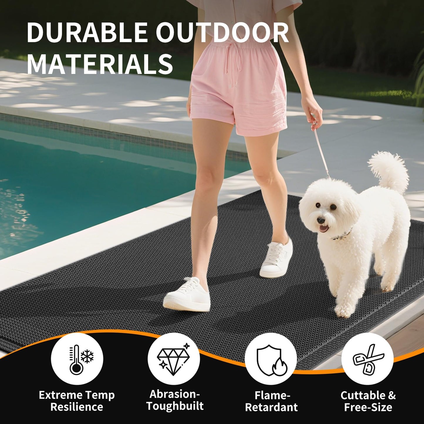 QiCaiJia Front Door Mat 24''x71'', Drainage Heavy Duty Dirt Trapping Non-Slip Doormats, Outdoor Rubber Floor Mats, Restaurant Commercial Kitchen Industral Pool Entrance Bar Wet Area, Black