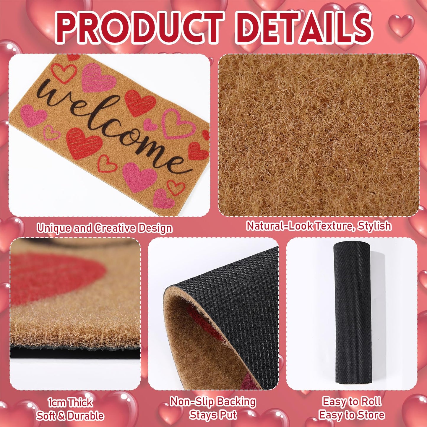 Dunzy 2 Pcs Valentine's Day Welcome Doormat Red Heart and Green Shamrock Coir Door Mat, St. Patrick's Day 16.5" x 29.5" Non-Slip Doormats for Indoor, Outdoor Rug, Porches, Kitchens, Bathrooms