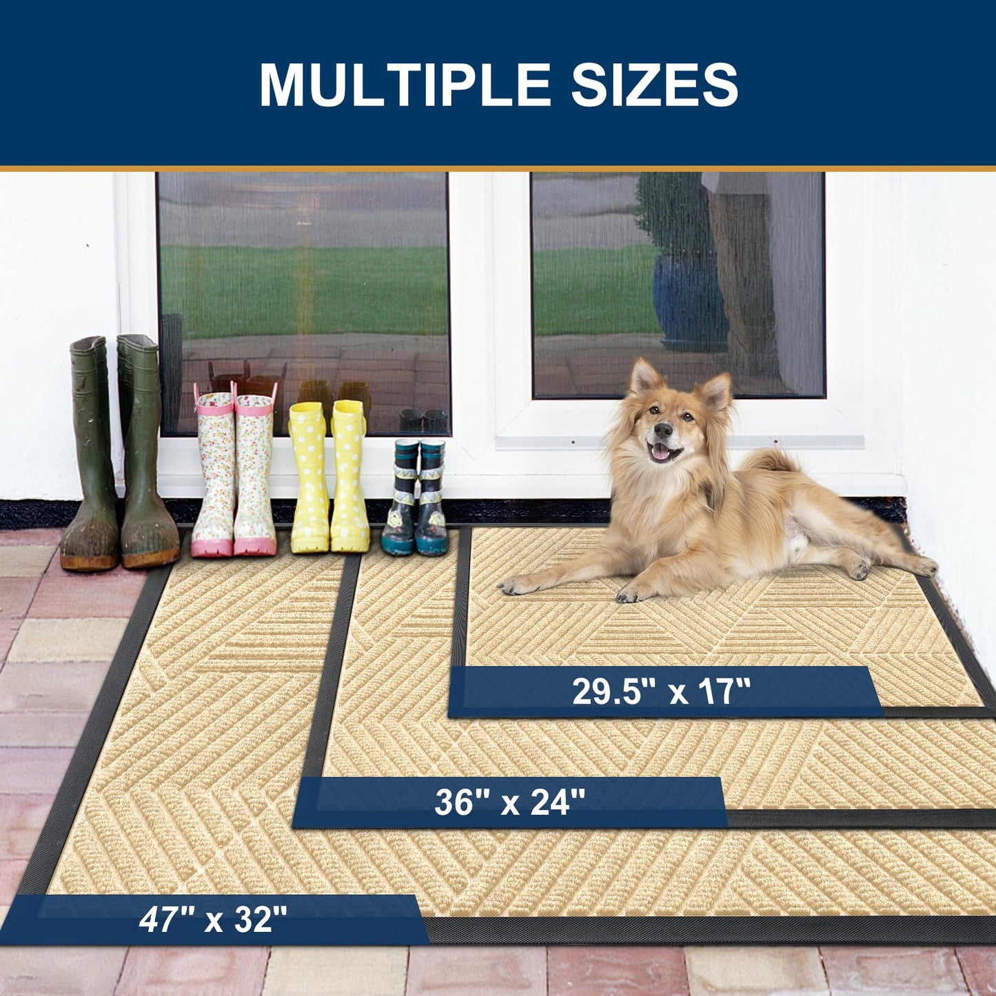 Smiry Front Door Mat Outside Entrance, Heavy Duty Sturdy Natural Rubber Doormat, Trap Dirt and Moisture, Easy Clean Low Profile Mats for Indoor Outdoor Entry, Irregular Triangle (47x32, Beige)