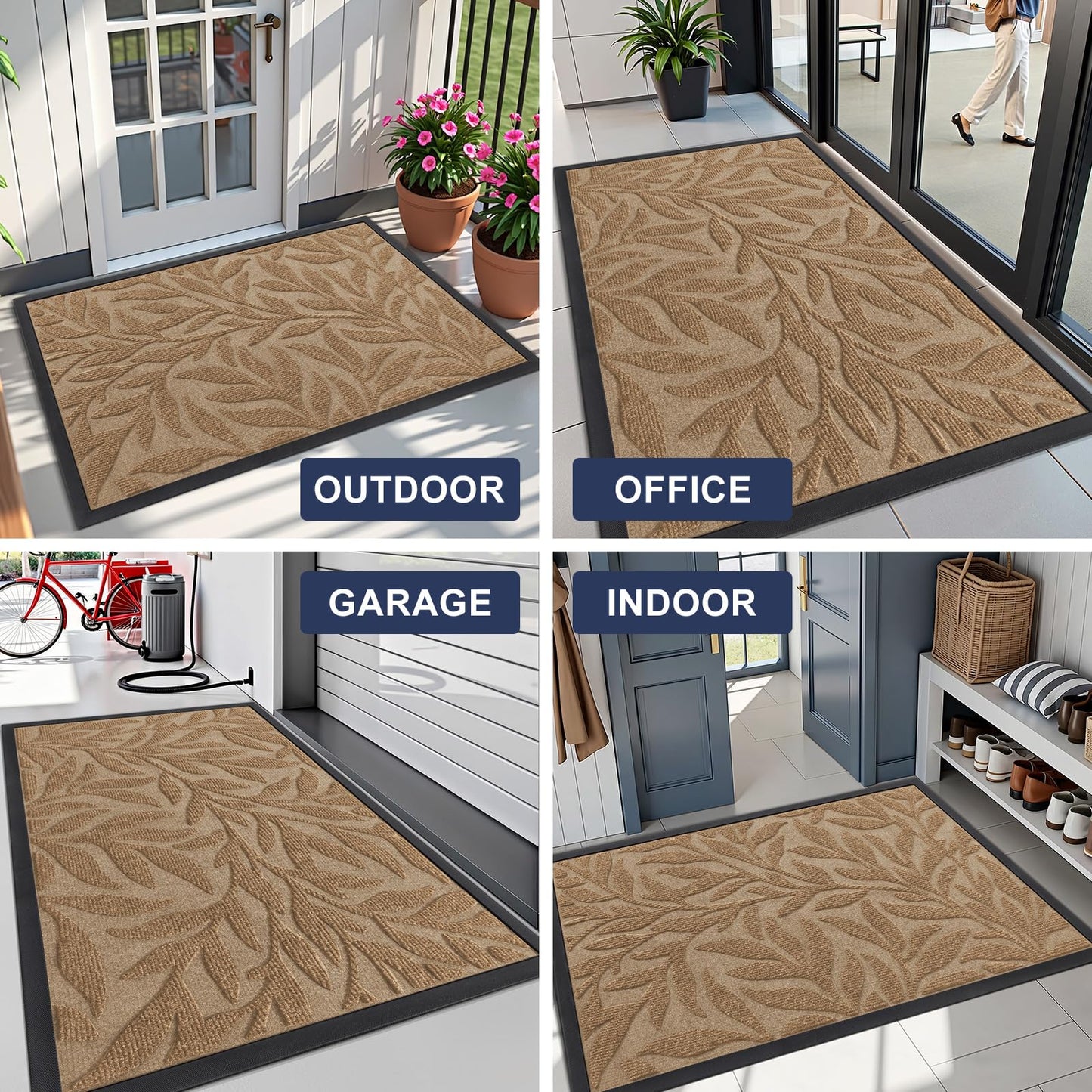 Smiry Front Door Mat Indoor Outdoor Entrance, Heavy Duty Natural Rubber, Trap Dirt and Moisture, Non-Slip Doormats, Low Profile, Easy Clean Patio Porch Entryway Mat, 29.5x17, Coffee