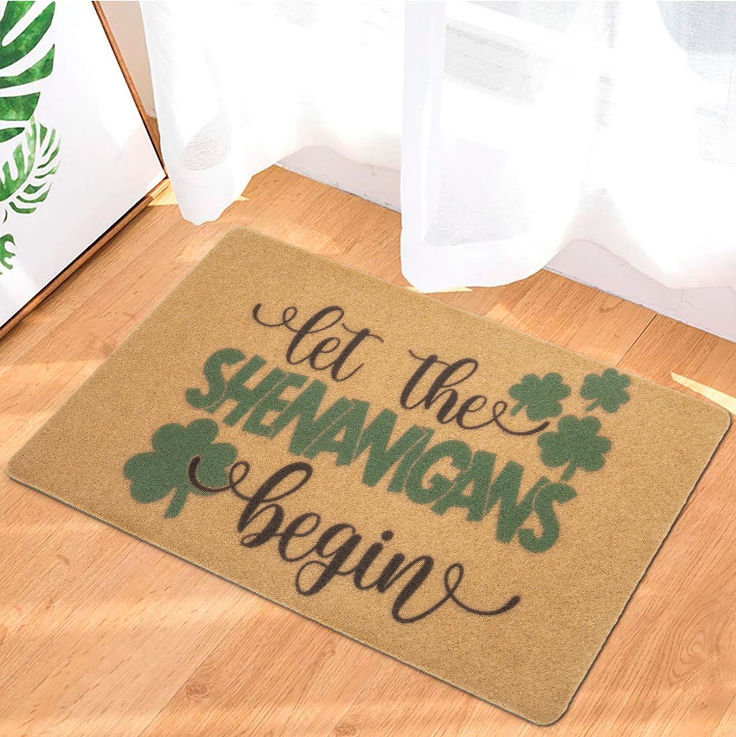 KorhLeoh St. Patrick's Day Entrance-Welcome-Doormat, Shamrocks Front-Door Door Mat Clovers Decorative Artificial Coir Mat 17" X 29"