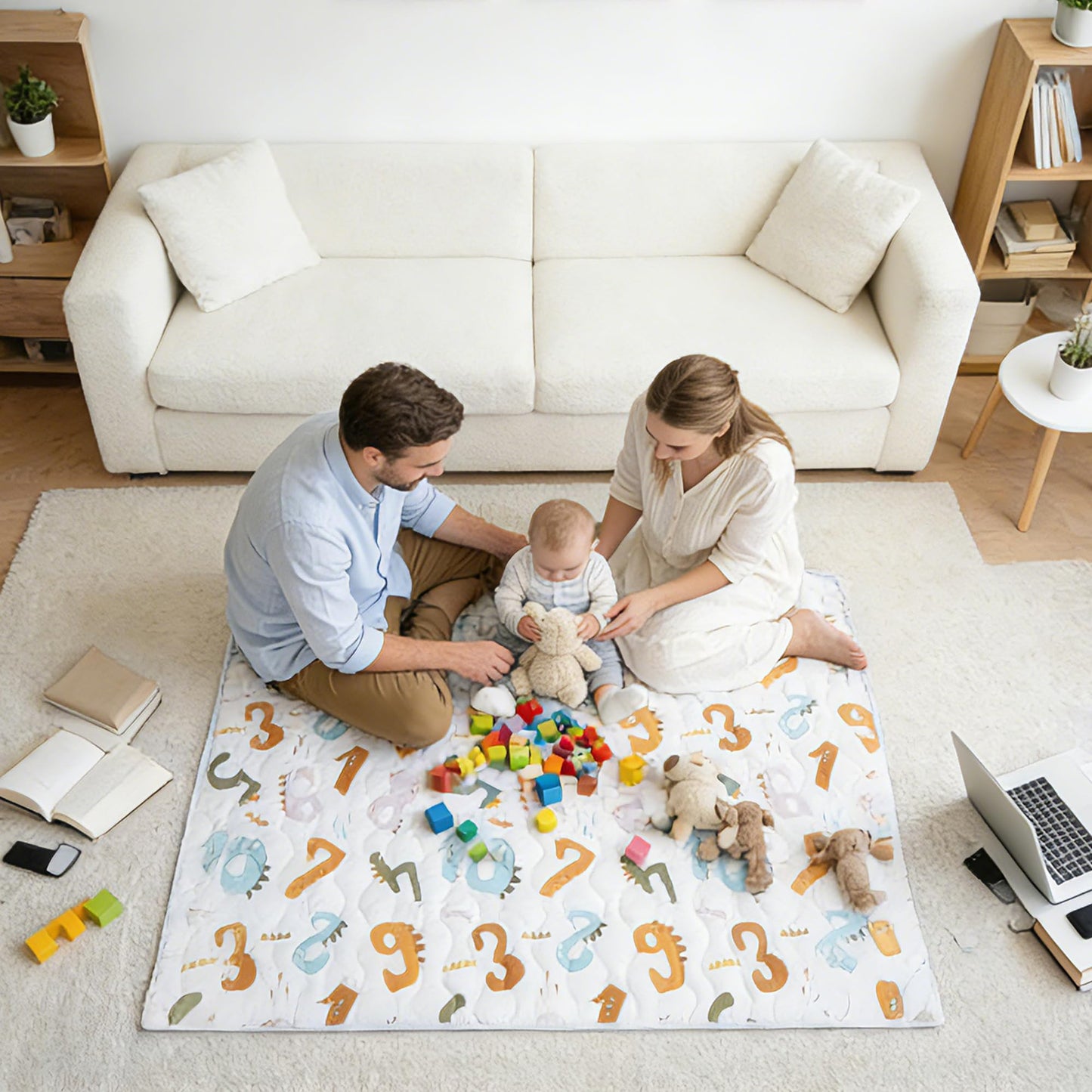 Viviland Baby Mats for Floor, 50x50 Inch Playpen Mat, Thick Playmat for Baby and Toddlers Infants, Non-Slip & Machine Washable, Blue Numbers