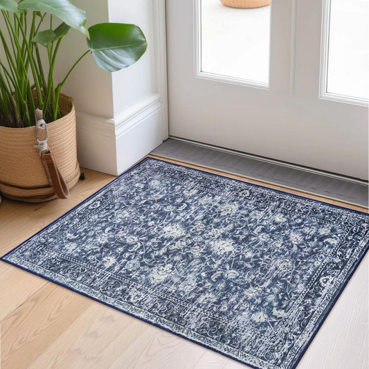 KILOCOCO Small Area Rug 2x3 Entryway Rugs Printed Vintage Floral Machine Washable Rug Non-Slip Kitchen Rug Indoor Door Mat, Accent Throw Rugs for Doorway Hallway Bedroom Entrance, Blue