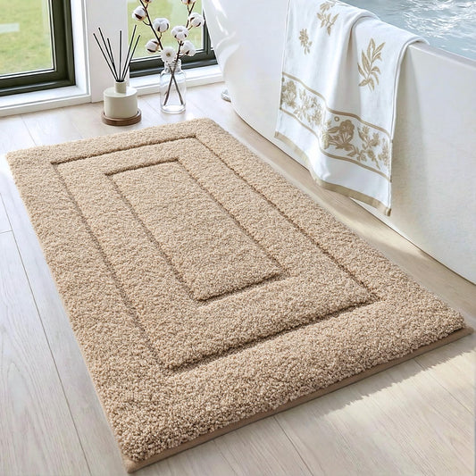 DEXI Bathroom Rug 32x20, Non Slip Washable Bath Mat for Shower Floor, Absorbent Soft Bathmat with Rubber Backing, Quick Dry Microfiber Carpet, Beige