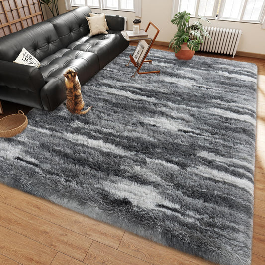 Ailyei Shag Rugs for Bedroom, 4x6 Abstract Grey Soft Fuzzy Rugs for Living Room, Fluffy Shaggy Plush Carpet Girls Kids Room Dorm Upgrade Non-Slip