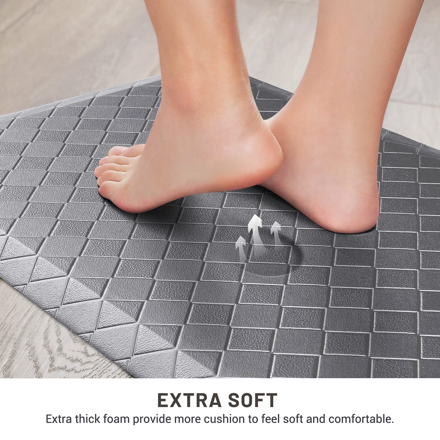 HappyTrends Kitchen Mat Cushioned Anti-Fatigue Kitchen Rug,17.3"x39",Thick Waterproof Non-Slip Kitchen Mats and Rugs Heavy Duty Ergonomic Comfort Rug for Kitchen,Floor,Office,Sink,Laundry,Gray