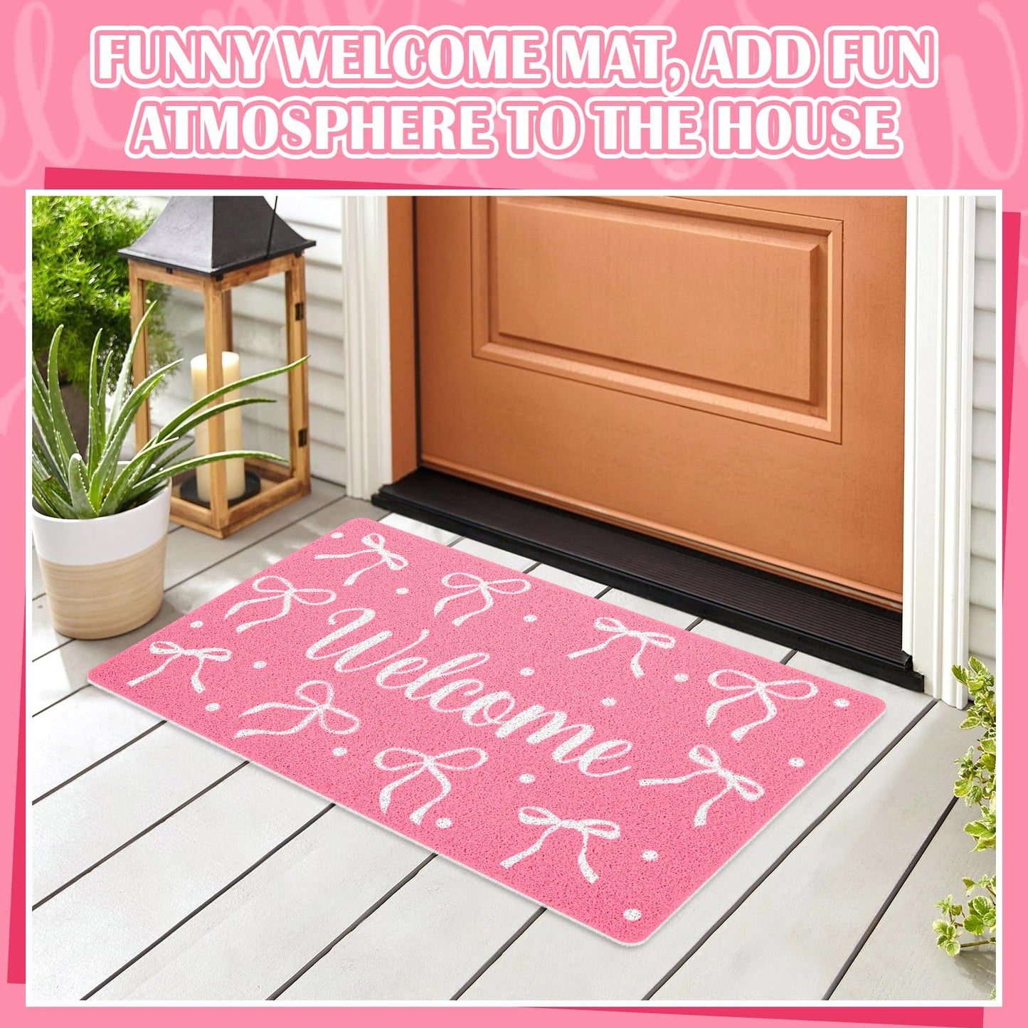 Mindsoft Pink Welcome Mat Bow Front Door Mat for Girls Home Decor Princess Coquette Rug 18 x 30 Inch Sweet Home Indoor Holiday Decoration