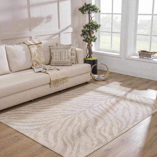 BoutiqueRugs Beige Zebra Contemporary 4x6 Area Rug Light Gray Taupe Animal Print Living Room Bedroom Dining Room Home Office Apartment 3'11" x 5'7" Stain Resistant Non-Shedding Pet Friendly