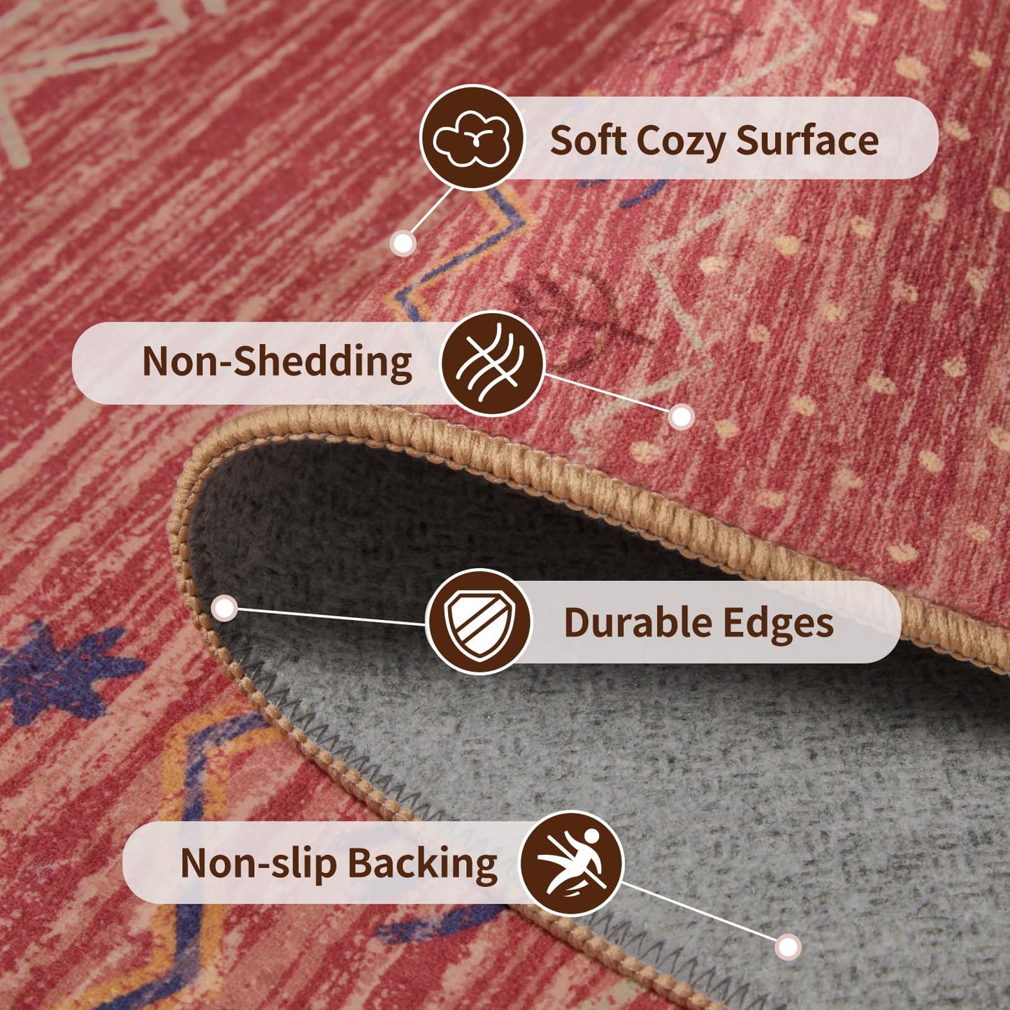 SERISSA 2x4 Rugs for Entryway, Washable Non-Slip Kitchen Runner Rug Small Red Ochre Rug, Soft Low-Pile Boho Geometric Door Mat Indoor Entrance Front Door Carpet for Bedroom Bathroom