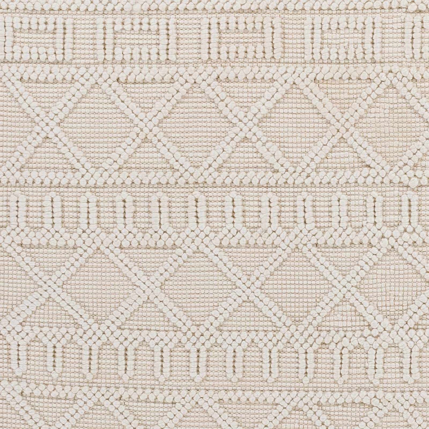 Hauteloom Canta Recycled Material Area Rug - Geometric Diamond Trellis Lattice Greek - Bohemian Transitional Modern Contemporary Farmhouse - Beige, Ivory, Cream, Neutral, Off - 27" x 45"